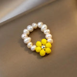 Daiiibabyyy  High Quality Sweet Flower Design Natural Freshwater Pearl Female Party Ring Jewelry For Women Cheap Gifts