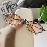 Daiiibabyyy  Crystal Stones Decoration Sunglasses for Men Women Oval Shape Designer Sunglasses Fashion Trendy Outdoor Sun Glass