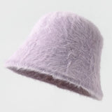 DAIIIBABYYYY  -  Retro Fashion Women Bucket Hat Imitation Rabbit Fur Cap Solid Color Plush Fisherman Hat Temperament Warm Winter Basin Hat