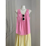 DAIIIBABYYY  -  Women Girlish Feeling Pink Sling Vest Yellow A-word Half Length Skirt Summer Fashion New Dopamine Contrasting Colors Suit