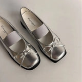 Daiiibabyyy  Leather Version Mary Janes Women's Shoes Butterfly Knot Genuine Leather Ballet Thick Bottom Low Top Casual Slip-On Shoes