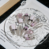 Daiiibabyyy  10pcs Handmade Anime Fake Press On Nails Professional Full Cover Japanese Decorated Manicuree With Bow Tie Wearable Nail Art Tip