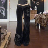 Daiiibabyyy   New Niche American Retro Star Pattern Low Waist Sexy Micro Flared Long Women Black Slim Fit Casual Pants