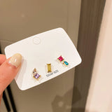 Daiiibabyyy  5 Pcs Colorful Zircon Set Earrings Set for Women Simple Geometric Sparkle Stud Earrings for Daily Commute Girl Jewelry Gift