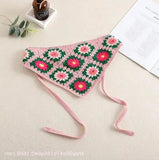 Daiiibabyyy  Women's Headscarf Dopamine French Mint Mambo Style Knitted Flower Triangular Headscarf Country Style Seaside Photo Girl Headband