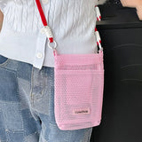 Daiiibabyyy  Small Hollow Mesh Bag Messenger Bag for Women Mini Mobile Phone Bag Portable Shoulder Bag Large Capacity Storage Hanging Bag