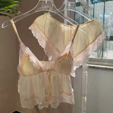 Daiiibabyyy  French Pure Lingerie Soft Silk Suspender Sleep Tops with Shorts Sexy Pajamas Women's Sleepwear V-Neck Loungewear Set Night Wears