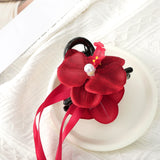 DAIIIBABYYY  -  RED Phalaenopsis Orchid Long Ribbon Hair Claw Flower Shark Clip Women Fairy Flower Hairpin Headwear Hair Accessories