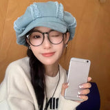 DAIIIBABYYY  -  American Retro Rough Edge Octagonal Hats for Women Spring and Autumn Travel Casual Versatile Literary Cloud Berets Cap