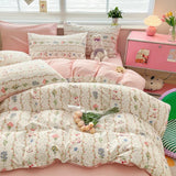 DAIIIBABYYY  -  New Little Fresh Pure Cotton Four Piece Set with 40 Thread Count All Cotton Bedding Ins Bed Sheet and Quilt Set with 4
