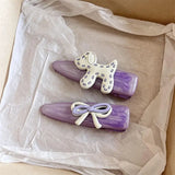 Daiiibabyyy  1pc Purple puppy bow duckbill clip with high-end temperament, bangs, side clip with broken hair clip headband