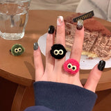 Daiiibabyyy Fashion Cute Plush Ball Finger Ring Cartoon Funny Fluffy Doll Big Eyes Winter Rings for Women Creative Girls Open Ring Jewelry