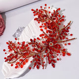 Daiiibabyyy  Bride Headband Red Rhinestone Chain Wedding Headpieces Women Hair Pieces Handmade Headwear Trendy Party Hair Accessories
