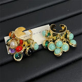 DAIIIBABYYY  -  Vintage Natural Stone Malachite Glass Multi-pendant High-grade Fringe Open Ring Women's Wedding Party Jewelry