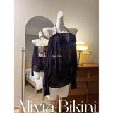 Daiiibabyyy  Elegant Purple Bikini with Cover up Sexy White Enhancing High End Beach Resort Swimwear for Women Thermal Spring Vacation
