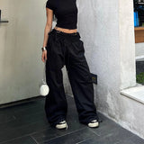 DAIIIBABYYY  -  Y2K Black Cargo Pants Women Streetwear Lace Up Baggy Sweatpants Harajuku Oversize Wide Leg Joggers Gyaru Track Trousers