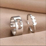 Daiiibabyyy  New Arrival Trendy Stainless Steel Bat Couple Rings for Women Men Punk Opening Hip Hop Rock Finger Jewelry Set Gift Colorfast