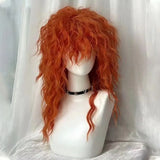 Daiiibabyyy  Halloween Wig Pumpkin Tangerine Voluminous Wig Woolen Waterwave Synthetic Wig Fullcoverage Comfortable Headcap Hairpiece