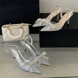 Daiiibabyyy  Spring Crystal Bowknot PVC Transparent Pumps Women Pointed Toe Low Heels Wedding Sandals Prom Party Shoes