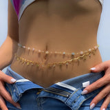 Daiiibabyyy  Sexy Double Layer Colorful Stone Chain for Women Crystal Butterfly Waist Bead Belly Chain Belly Belt Summer Beach Body Jewelry