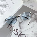 Daiiibabyyy  American Retro Cat Eye Blue Sunglasses for Women Y2k Fashion Spicy Girl Concave Style Street Photography UV Resistant Sunglasses