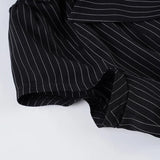 Daiiibabyyy  Sexy Deep V Neck Striped Shirt Women Black Two Button Cardigan Waist Cinched Summer Short Top Fashionable Casual Commuting Basic