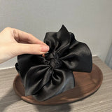 DAIIIBABYYY  -  Satin Bow Large Crab Hair Claw Clips Women Girls Black Bowknot Ponytail Holder Hair Barrettes Clamps Hair Accessories Fashion