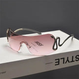Daiiibabyyy  Cyberpunk Spicy Girl Style Retro Frameless Cut Edge Sunglasses for Women, Slim and Large Framed Snake Shaped Sunglasses
