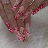 Daiiibabyyy  24Pcs Long Ballet Fake Nails Press on Simple Colorful Flower with Design False Nails Detachable Artificial Full Cover Nails Tips