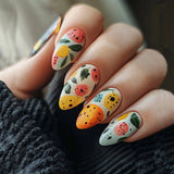Daiiibabyyy  24PCS Colorful Patterns False Nail Classic Graffiti Flower Medium Almond Press on Nail Full Cover Fashionable Fake Nail Finished