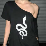 DAIIIBABYYY  -  Snake Graphic T Shirts Short Sleeve Loose Summer Tops Gothic 2000s Clothes Y2k T-shirts Tees Woman Clothing Goth Chic