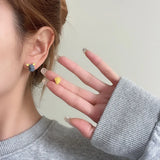 Daiiibabyyy Asymmetric Cute Little Mouse Cheese Earrings Ms New Tide Sweet Temperament Earring Personality Drip Oil Jewellery