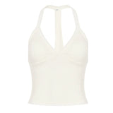 Daiiibabyyy  Y2k Streetwear Halter Backless V Neck Sleeveless Solid Slim All Match Knitted Tanks