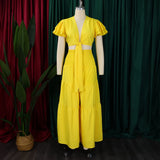 DAIIIBABYYY  -  Women 2 Pieces Skirts Sets Solid Blouse Short Sleeve Deep V Neck & Long SKirts Loose Floor Length Elegant Birthday Party Clothes