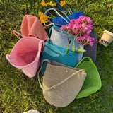 Daiiibabyyy  New Large Capacity Handwoven Bucket Bag Solid Color Boho Metal Line Bucket Bag Straw Design Handmade Crossbody Bag Gifts
