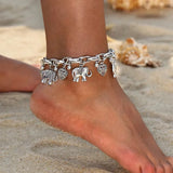 Daiiibabyyy Vintage Silver Color Anklets for Women Elephant Pendant Charms Feet Chain Beach Summer Foot Ankle Bracelet Wholesale Jewelry
