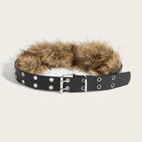 Daiiibabyyy  Vintage PU Leather Leather Fur Belt Faux Fur Spicy Girl Style Furry Waistband Korean Style Punk Y2K Waistband Daily