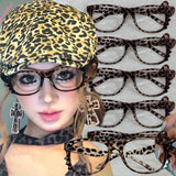 DAIIIBABYYY  -  Cat Ear Leopard Bow Glasses Frame No Lenses Cosplay Vintage Kitten Halloween Party Costumes Props Decorative Y2K DIY Frames
