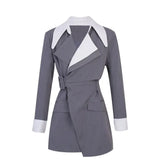 DAIIIBABYYY  -  Women's High-end Mature Style Temperament Suit Dresses Spring Autumn Spliced Lace-up Waist Slimming Short Dress Female Clothing