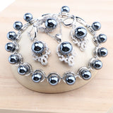 Daiiibabyyy 925 Silver Pearls Jewelry Sets White Zircon Wedding For Women Bridal Bracelets Earrings Rings Pendant Necklace Set