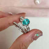 DAIIIBABYYY  -  New Trending Heart Zircon Double-Layer Ear Cuff No Piercing Earring Unique Metal Blue Crystal Rings for Women Y2K Jewelry Sets
