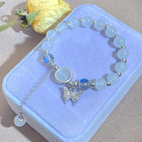 DAIIIBABYYY  -  Korean Fashion Imitation Opal Bracelet Simple Strand Beads Bracelet Moonstone Crystal Butterfly Pendant Bracelet Jewelry Gifts