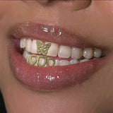 Daiiibabyyy  Hip-Hop Style Fashion-Three Hollowed-Out Water Droplets / Butterflies - Rap Singer's Zircon Teeth - Street Dance Decoration