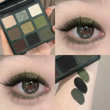 Daiiibabyyy 9 Colors Eyeshadow Palette Green Smoky Long Lasting Waterproof Matte Eye Shadow Natural Shimmer Eye Pigments Makeup Cosmetics
