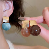 Daiiibabyyy  Light Luxury Multiple Multicolor Round Resin Ball Large Hoop Earrings for Women Gold Plated Iron Alloy Daily Party Jewelry