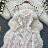 DAIIIBABYYY  -  Elegant Butterfly Print Mesh Spliced Ruffle Sleeveless Chic Straps Slim Slip Dresses French Women High Street Summer Clothing