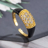 Daiiibabyyy  New Vintage Wide Sided Geometric Crystal Opening Rings for Women Luxury Shiny Contrasting Index Finger Rings Jewelry Gifts