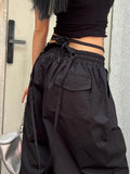 DAIIIBABYYY  -  Y2K Black Cargo Pants Women Streetwear Lace Up Baggy Sweatpants Harajuku Oversize Wide Leg Joggers Gyaru Track Trousers