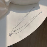 Daiiibabyyy S925 Sterling Silver Double Layer Butterfly Necklace for Women INS Small Fresh Shiny Zircon Clavicle Chain Jewelry Accessories