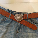 DAIIIBABYYY  -  American Vintage Western Y2K Millennium Style Brown Heart-shaped Belt Simple Versatile Trendy Sweet Cool Spicy Girl Love Belts